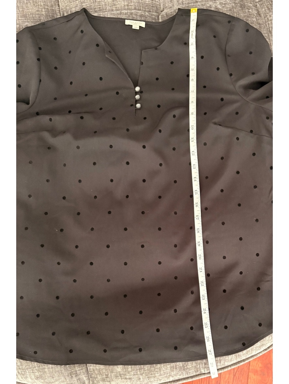 Talbots Petite Black Polka Dot Blouse with Pearl Buttons Size LP - Picture 8 of 9